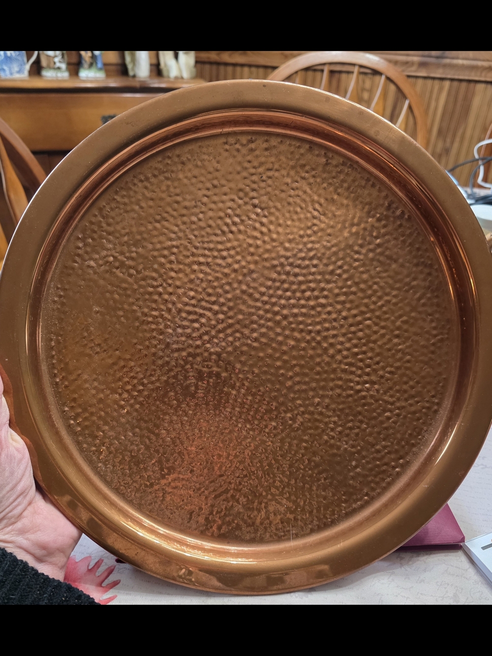 Hammered Copper Decorative Round Tray - Copper